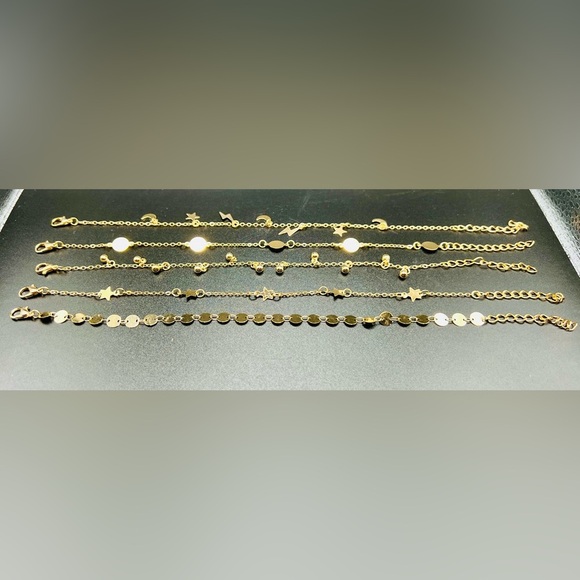 New set of 6 Gold Plated Anklets Moon Stars - Picture 5 of 16